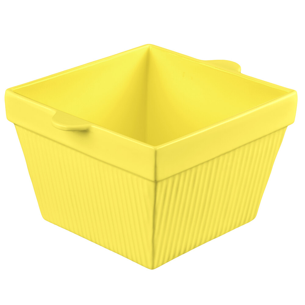 Tablecraft CW1490Y 6.5 Qt. Yellow Cast Aluminum Square Condiment Bowl