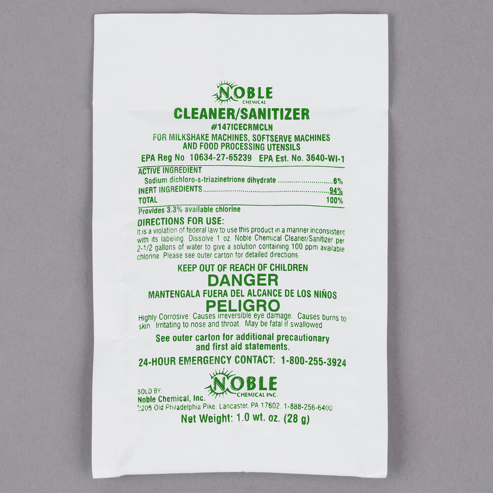 Noble 1 oz. Concentrated Soft Serve Ice Cream Machine Powdered Cleaner / Sanitizer Packet - 100/Case