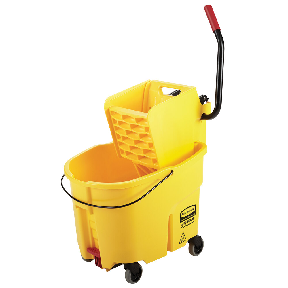 Rubbermaid® 2031764 WaveBrake® 35 Qt. Yellow Mop Bucket with Side Press Wringer and Drain