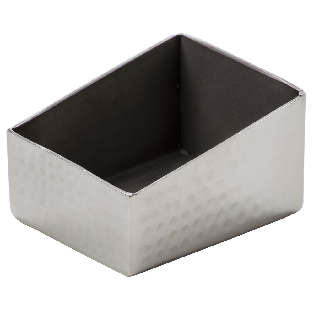 American Metalcraft HMSRSPH3 Rectangular Angled Hammered Stainless Steel Sugar Caddy - 3 1/8" x 2 1/2"