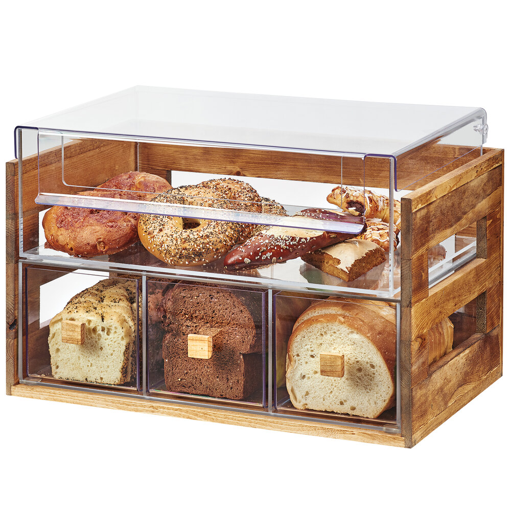 Cal-Mil 3624-99 Madera Rustic Pine 2 Tier Bread Display Case - 20 1/8" x 12 3/4" x 13 1/8"