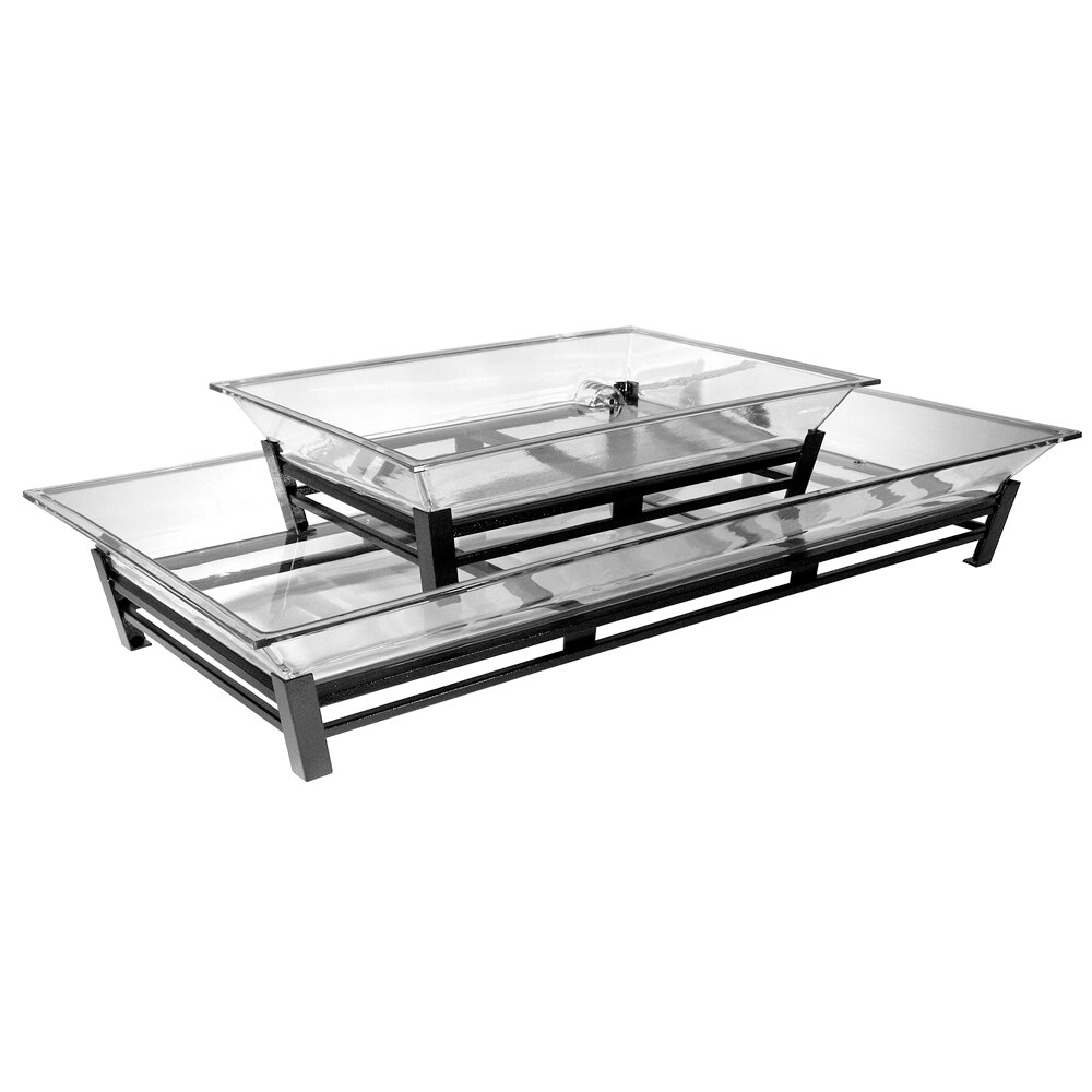 Cal-Mil IP402-39 Two Tier Platinum Metal Ice Housing System with Ice Pan, Drainage Hose, and LED Lighting - 24" x 48" x 12 1/2"