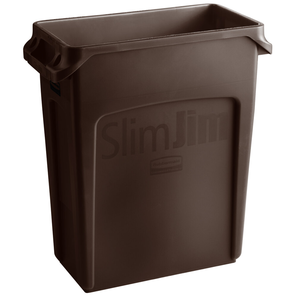 Rubbermaid® 1956181 Slim Jim 64 Qt. / 16 Gallon Brown Rectangular Trash Can