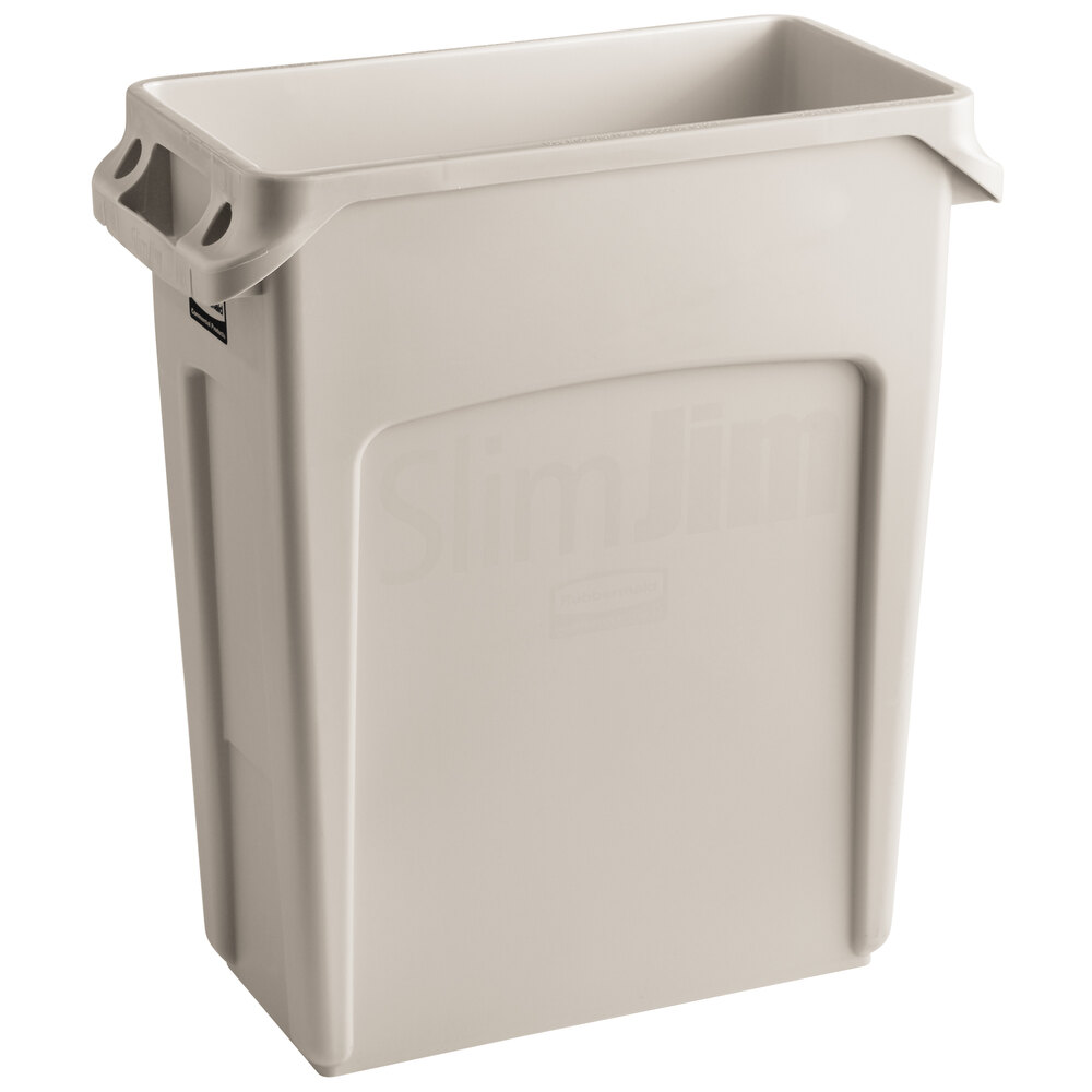 Rubbermaid® 1971259 Beige 64 Qt. / 16 Gallon Slim Jim Rectangular Trash Can