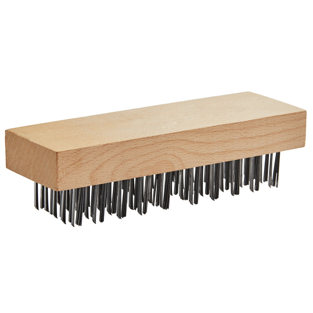 Carlisle 4578100 7 3/4" x 2 5/8" Wooden Butcher Block Brush with Steel Bristles