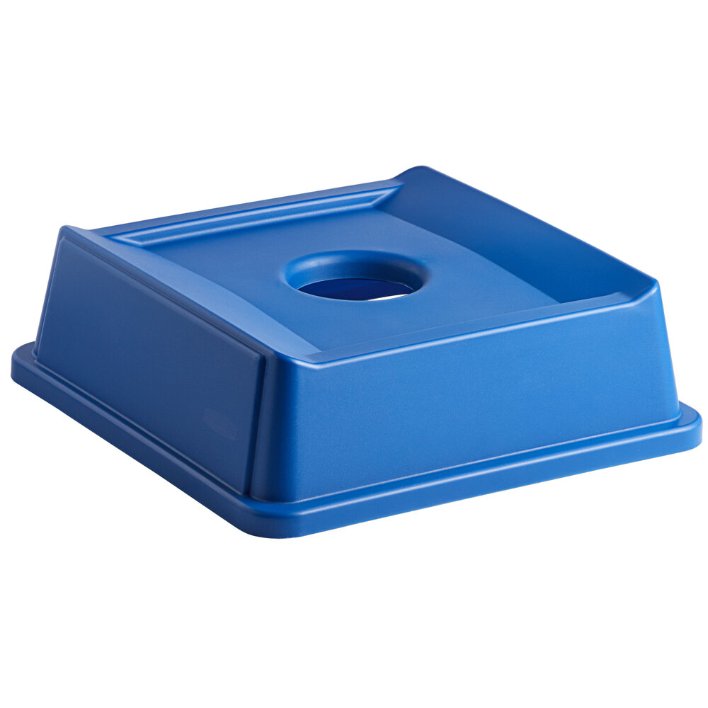 Rubbermaid® FG279100DBLUE Untouchable 35 / 50 Gallon Blue Square Recycling Lid with Hole for Bottles / Cans
