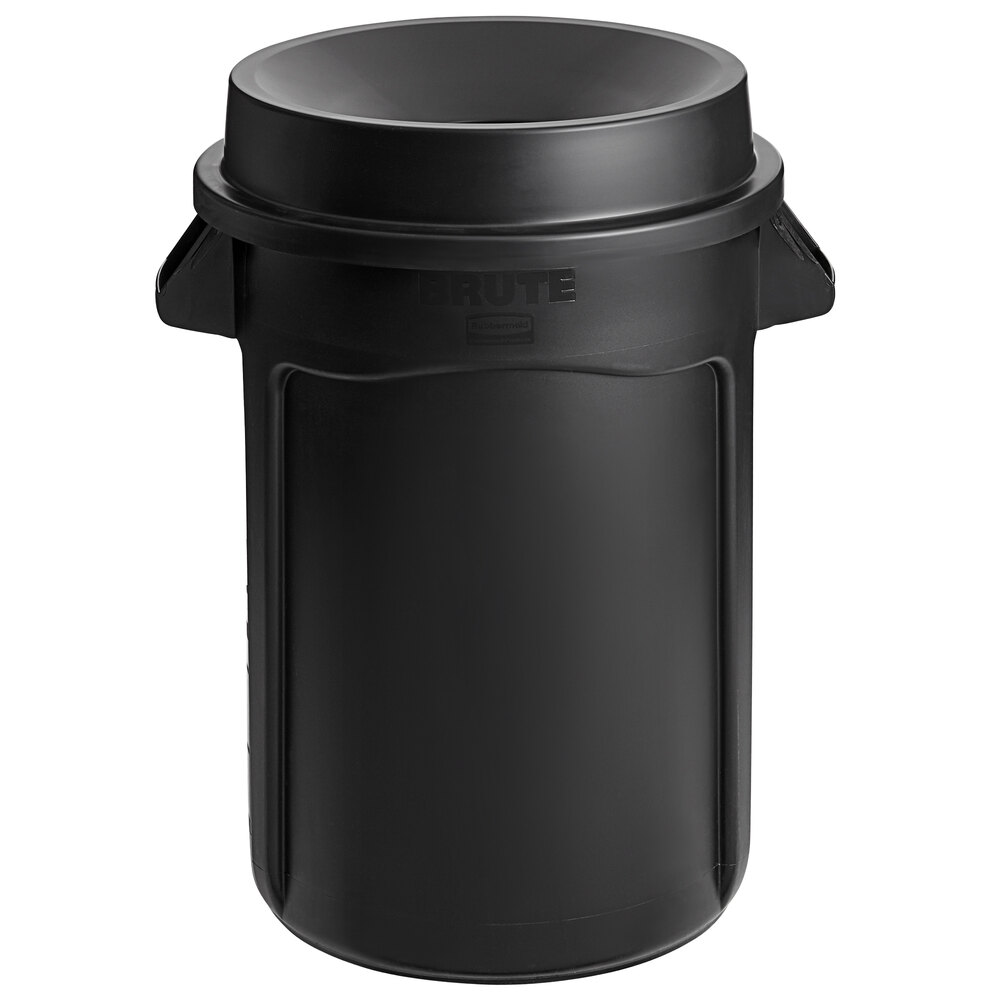 Rubbermaid® BRUTE 32 Gallon Black Round Trash Can and Funnel Top Lid