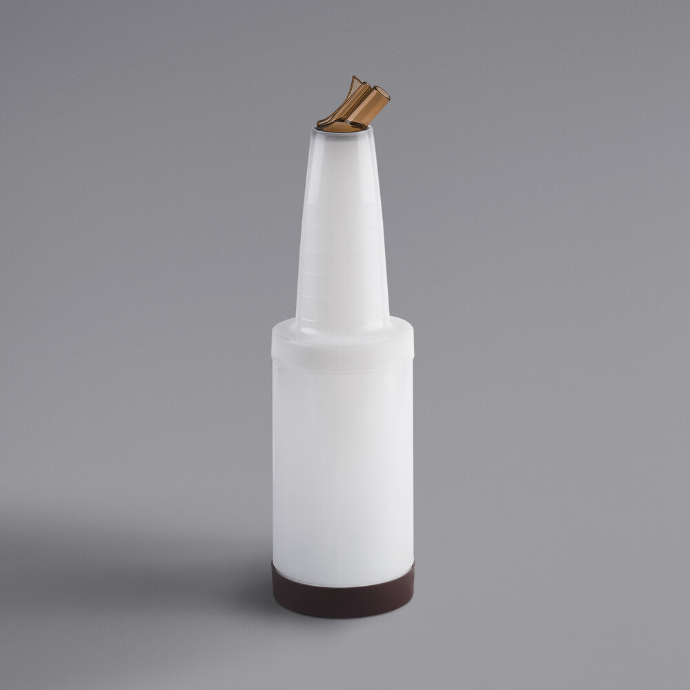 Tablecraft 8032BR PourMaster Complete 1 Qt. Pour Bottle with Brown Spout and Cap - 12/Pack