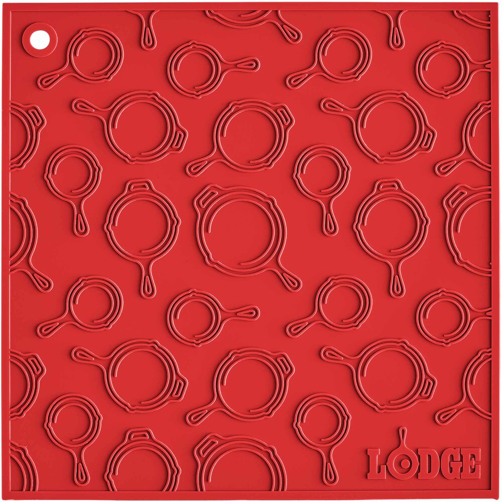 Lodge AS7SKT41 7" x 7" Red Skillet Pattern Silicone Trivet / Pot Holder