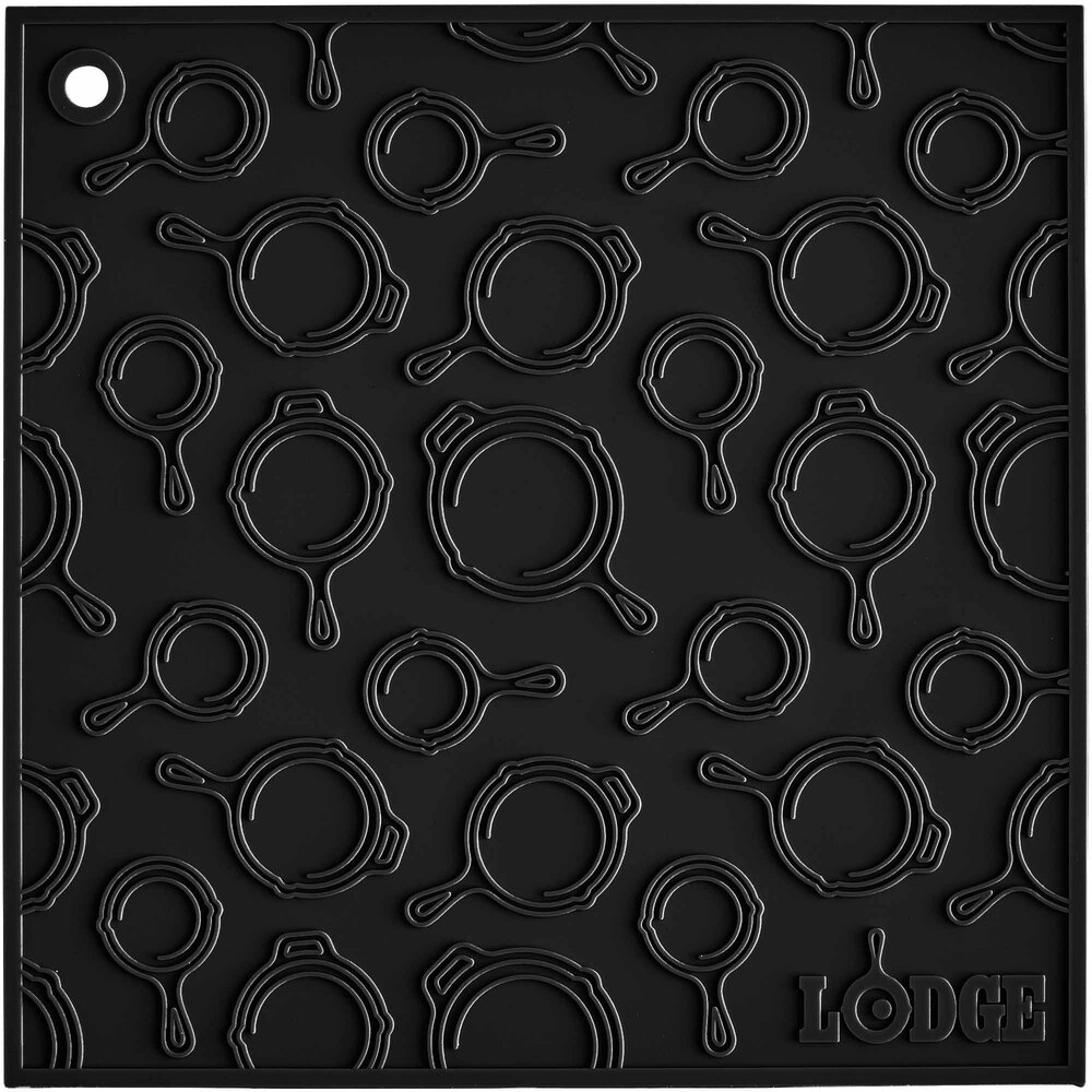 Lodge AS7SKT11 7" x 7" Black Skillet Pattern Silicone Trivet / Pot Holder