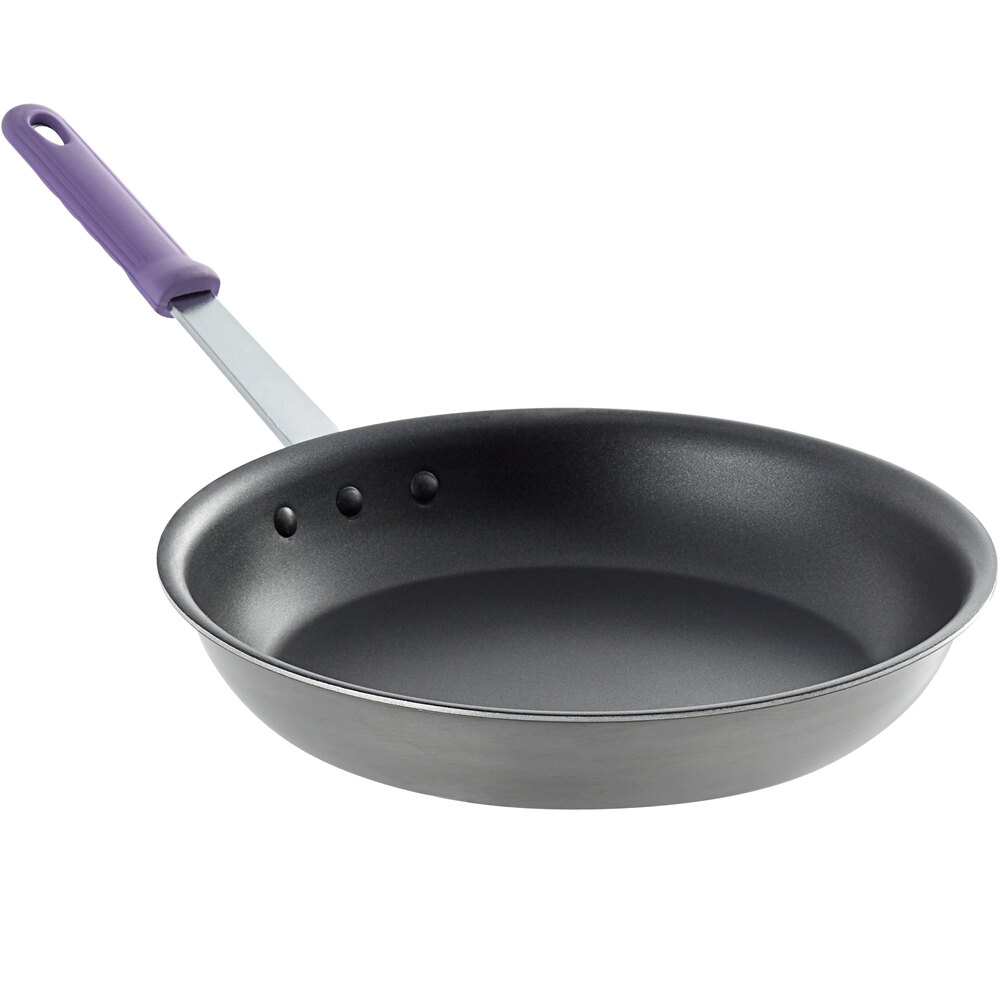 Vollrath 693212 Tribute 12" Non-Stick Tri-Ply Stainless Steel Fry Pan with CeramiGuard II and Purple Allergen-Free Sleeve Handle