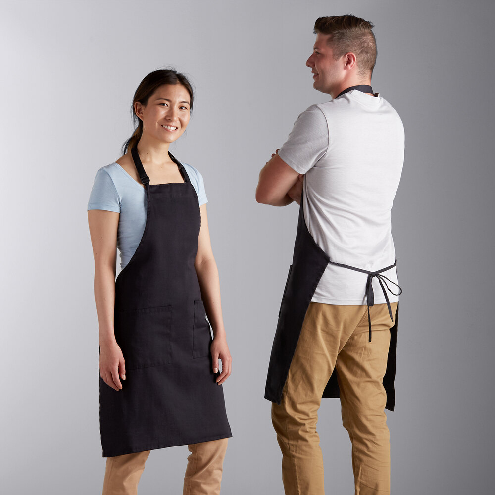 Choice Black Customizable Poly-Cotton Adjustable Bib Apron with 2 Pockets - 32" x 30"