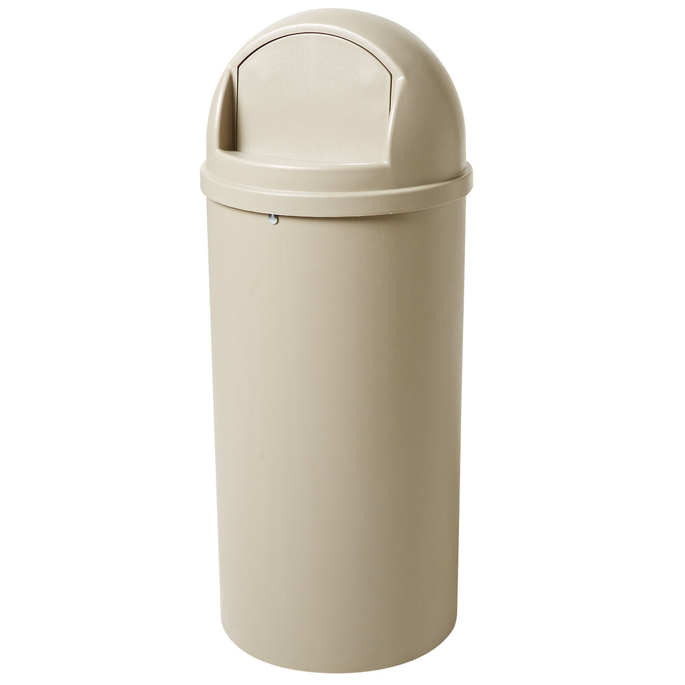 Rubbermaid® FG816088BEIG Marshal Classic Beige Waste Round Resin Trash Can with Retainer Bands 60 Qt. / 15 Gallon