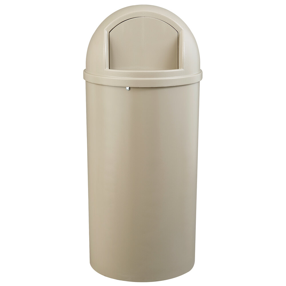 Rubbermaid® FG817088BEIG Marshal Classic Beige Round Resin Trash Can with Retainer Bands 100 Qt. / 25 Gallon