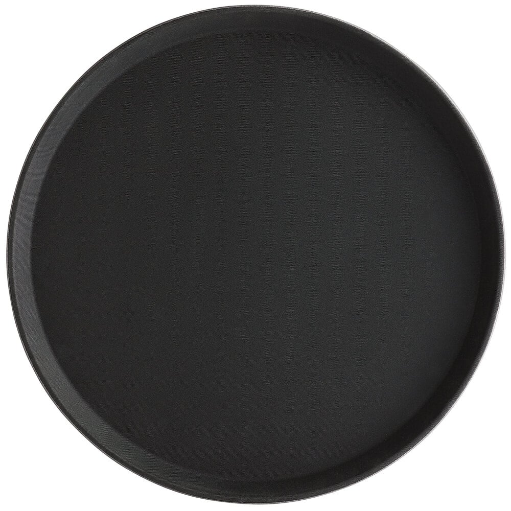 Choice 16" Black Round Fiberglass Non-Skid Serving Tray
