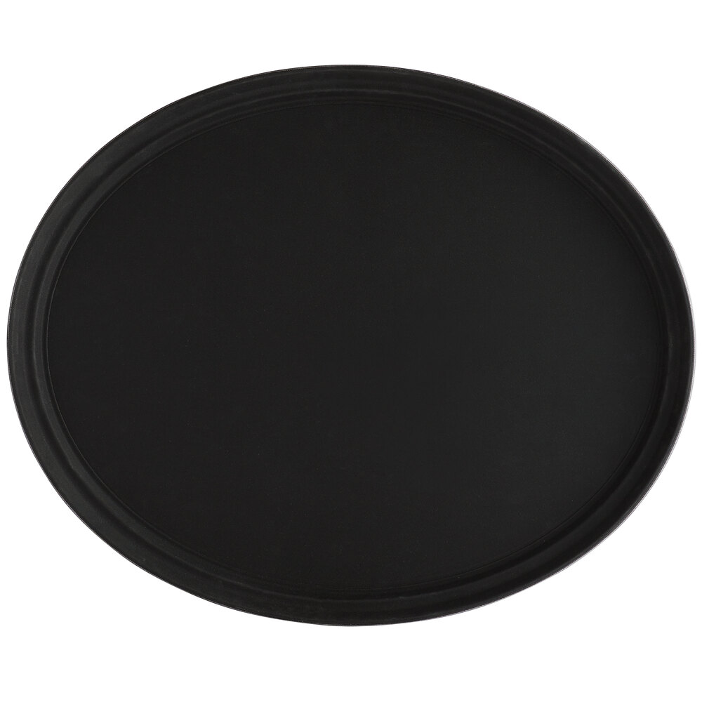 Choice 27" x 22" Black Oval Fiberglass Non-Skid Serving Tray