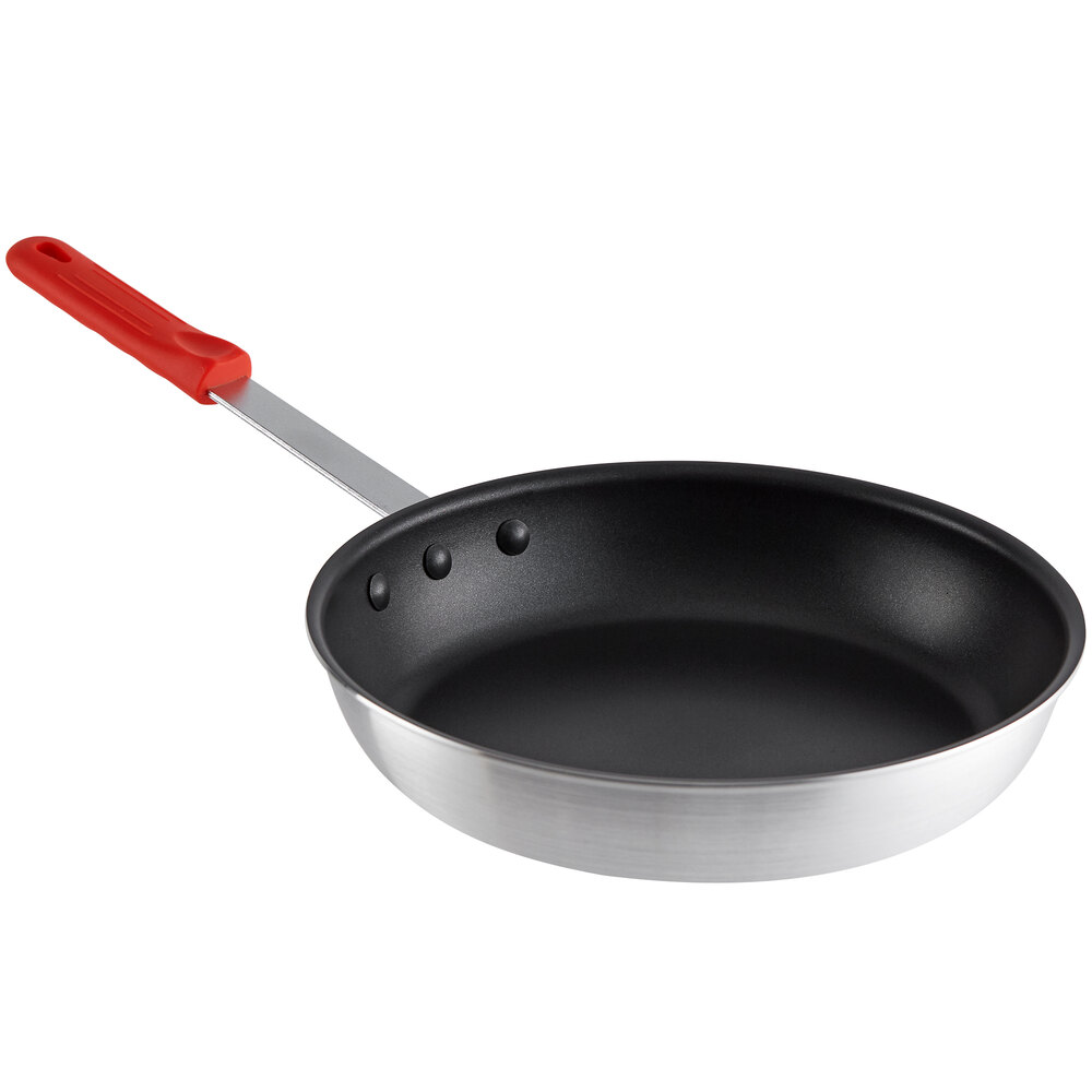 Choice 12" Aluminum Non-Stick Fry Pan with Red Silicone Handle