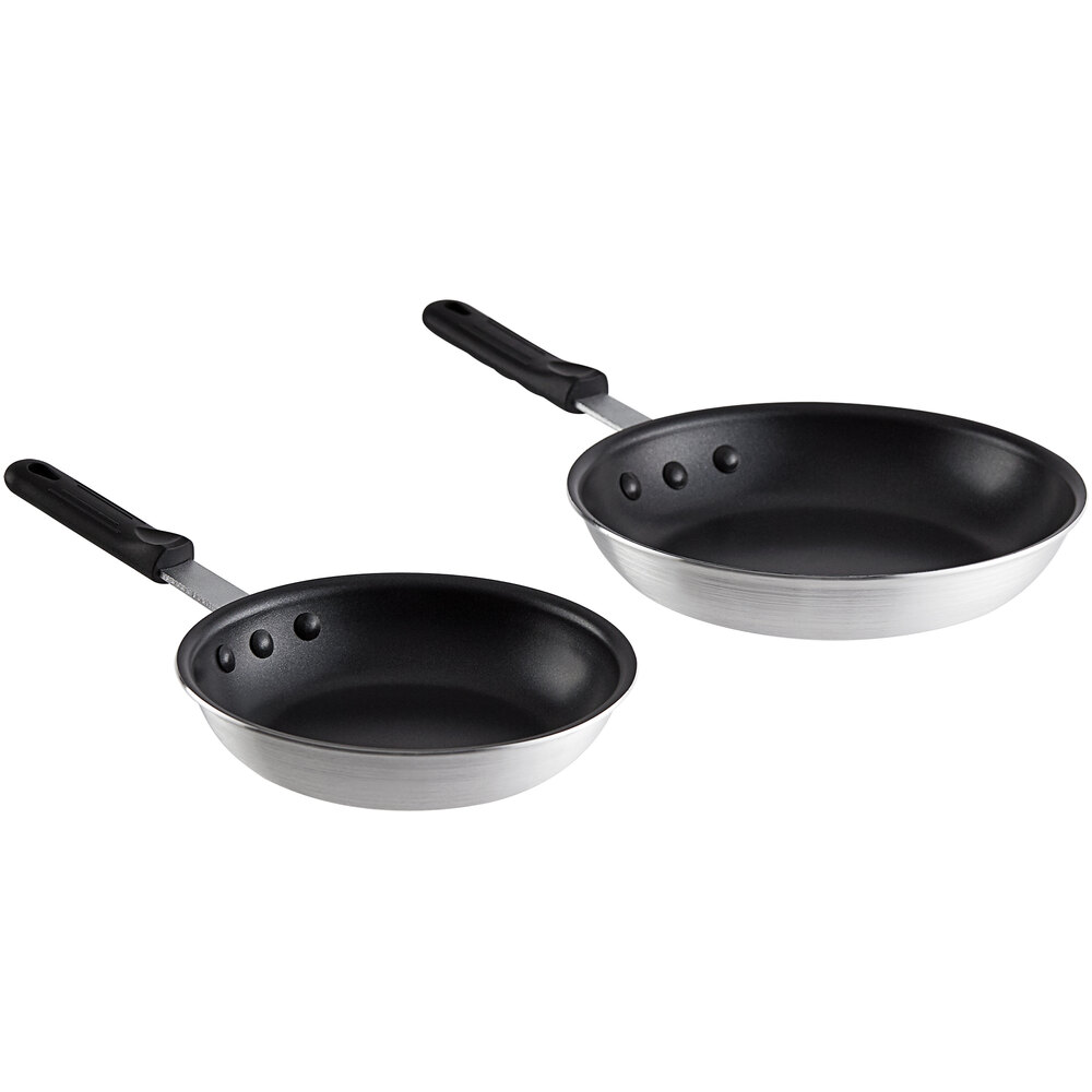 Choice 2-Piece Aluminum Non-Stick Fry Pan Set with Black Silicone Handles - 8" and 10" Frying Pans