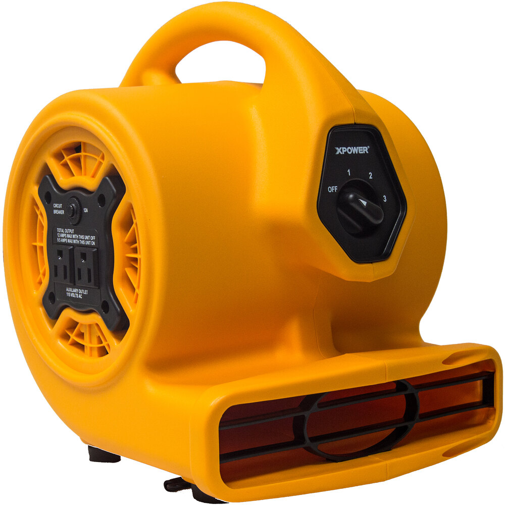 XPOWER P-130A Yellow 3-Speed Compact Air Mover with CFCI Power Outlets - 1/5 hp