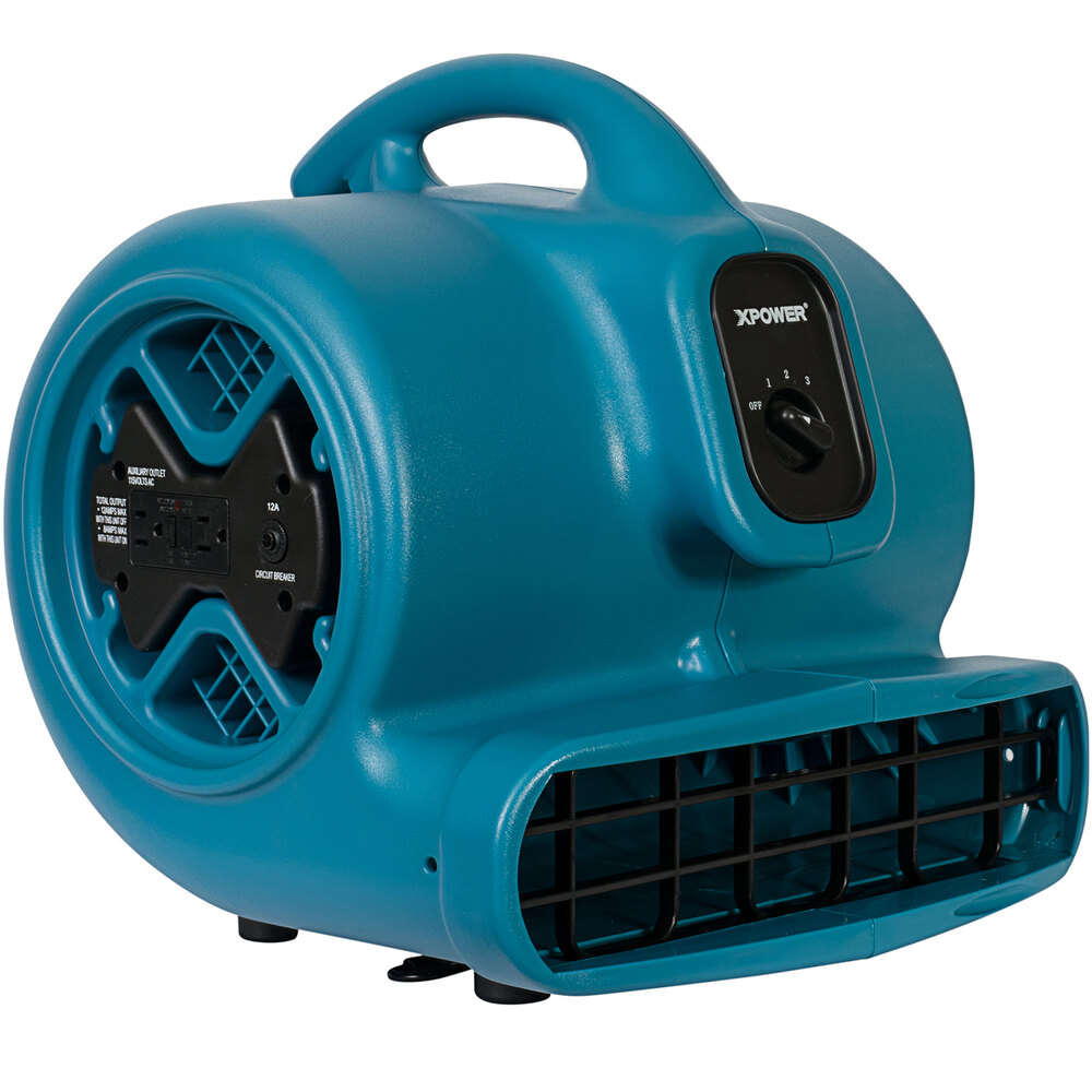 XPOWER X-600A-Blue 3-Speed Air Mover with GFCI Power Outlets - 1/3 hp