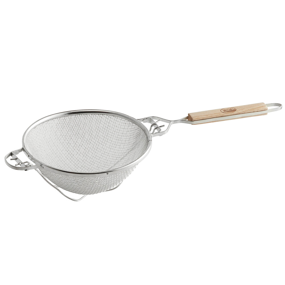 Tablecraft 1021 8 3/4" Reinforced Heavy-Duty Tin Strainer with Flat Handle