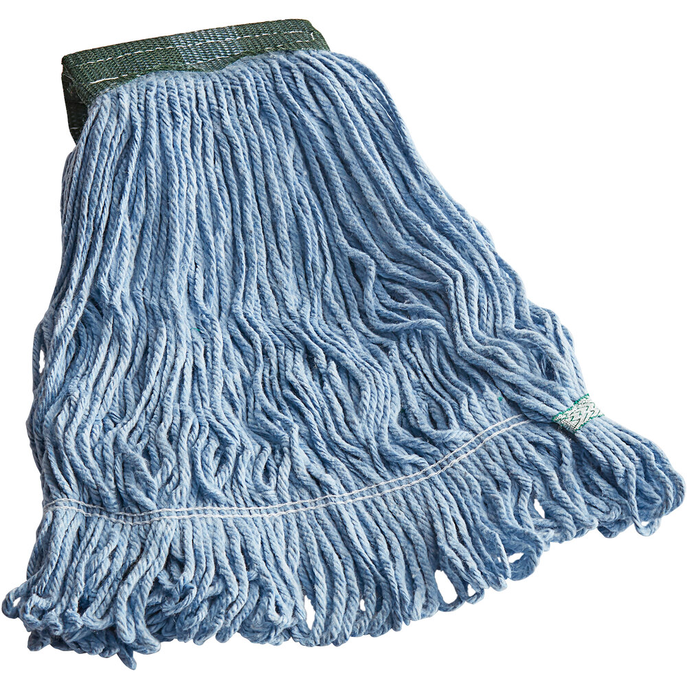 Carlisle Flo-Pac 369448B14 Blue Medium Cotton Blend Looped End Wet Mop Head with 5" Green Headband