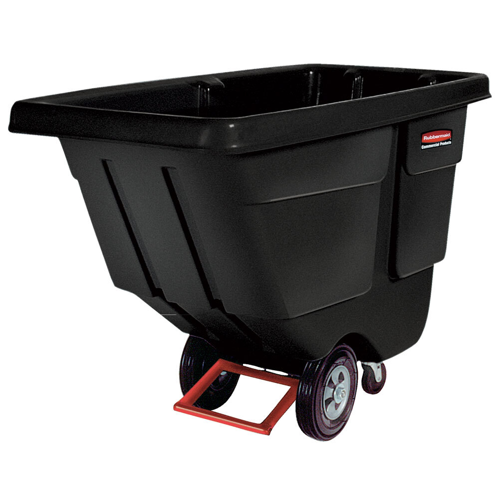 Rubbermaid® 0.5 Cubic Yard Black Rotomolded Tilt Truck / Trash Cart with Hinged Dome Lid (450 lb.)