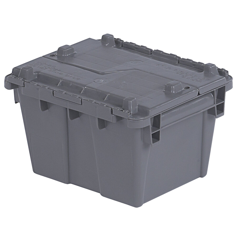 Lavex 11 13/16" x 9 13/16" x 7 11/16" Gray Plastic Flip-Lid Shipping / Storage Tote