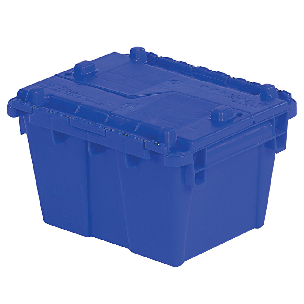 Lavex 11 13/16" x 9 13/16" x 7 11/16" Blue Plastic Flip-Lid Shipping / Storage Tote