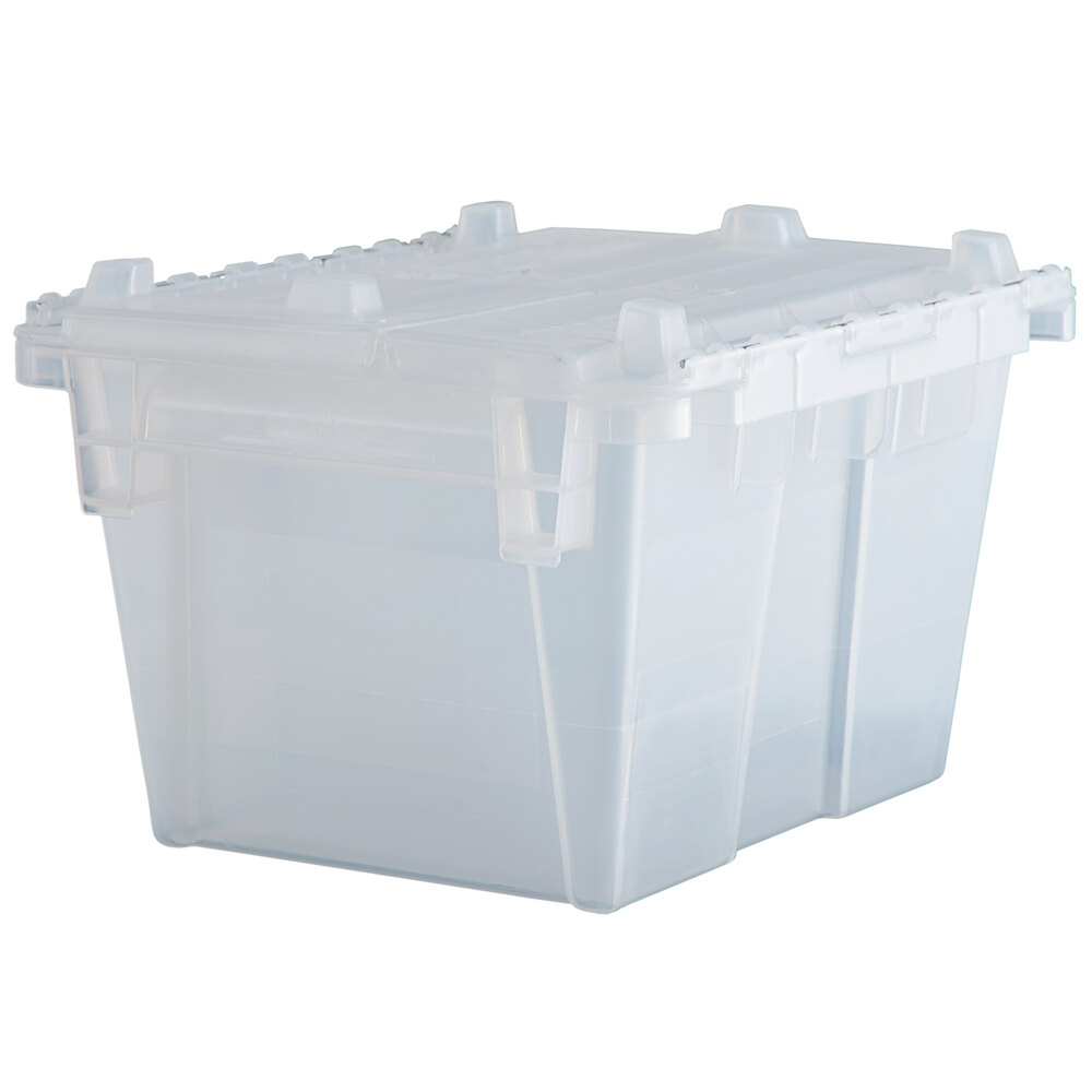 Lavex 11 13/16" x 9 13/16" x 7 11/16" Clear Plastic Flip-Lid Shipping / Storage Tote