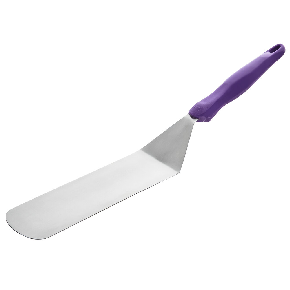 Vollrath 4808880 Jacob's Pride® Ergo Grip 8" x 3" Solid Stainless Steel Hamburger High Heat Turner with Purple Allergen-Free Nylon Handle