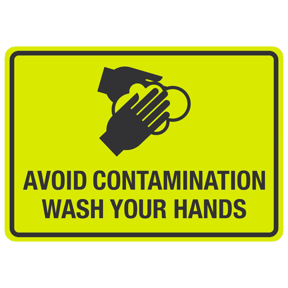 "Avoid Contamination / Wash Your Hands" Engineer-Grade Reflective Black / Yellow Decal with Symbol - 10" x 7"