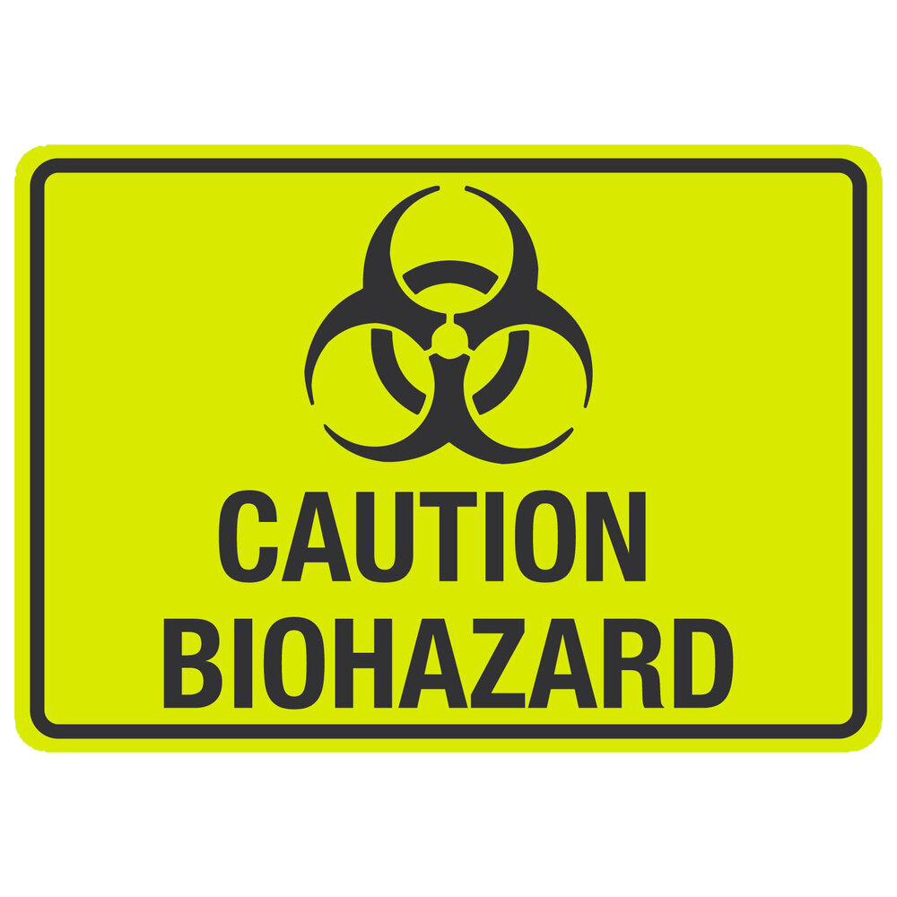 Lavex "Caution / Biohazard" Engineer-Grade Reflective Black / Yellow Aluminum Sign with Symbol - 14" x 10"