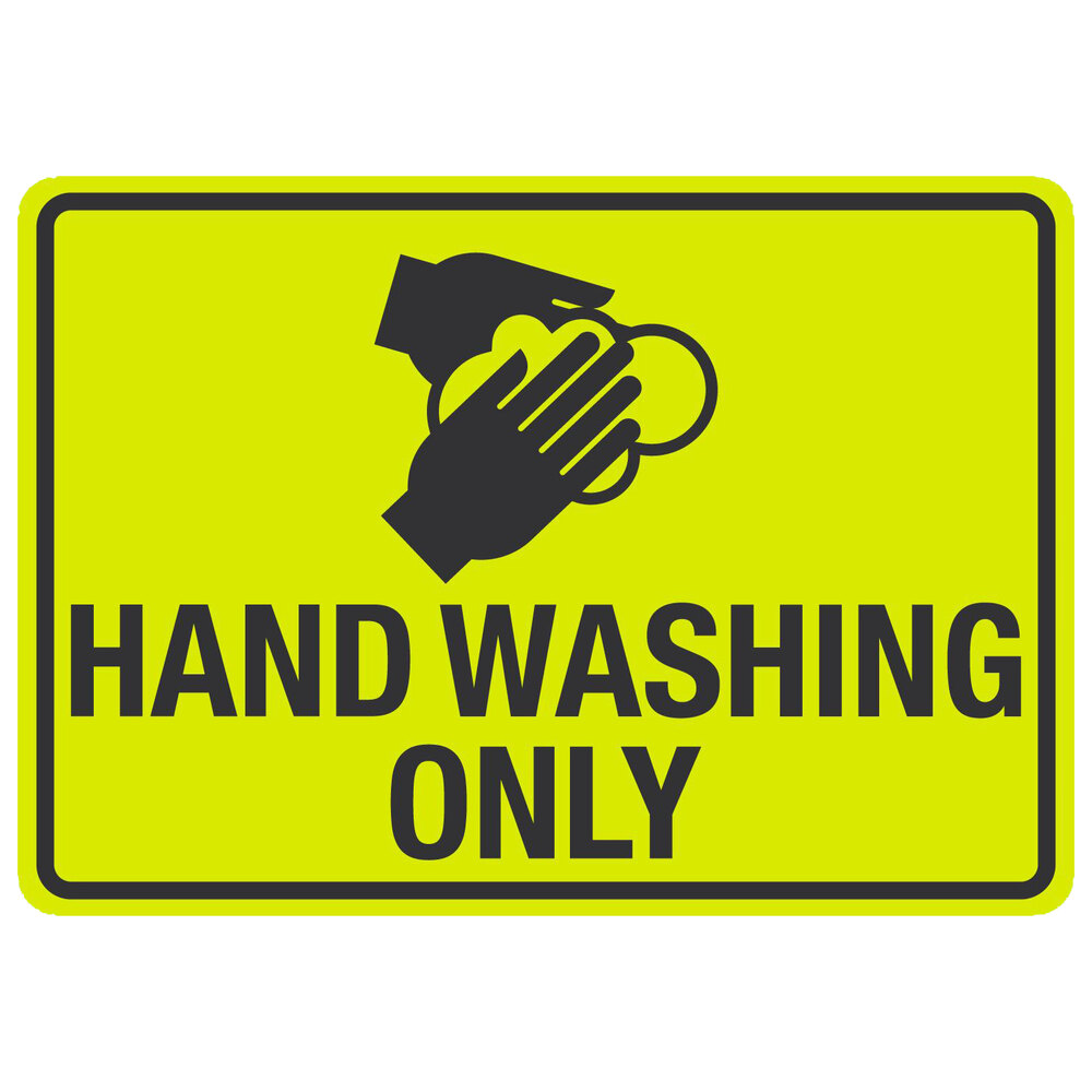 "Hand Washing Only" Engineer-Grade Reflective Black / Yellow Aluminum Sign with Symbol - 14" x 10"
