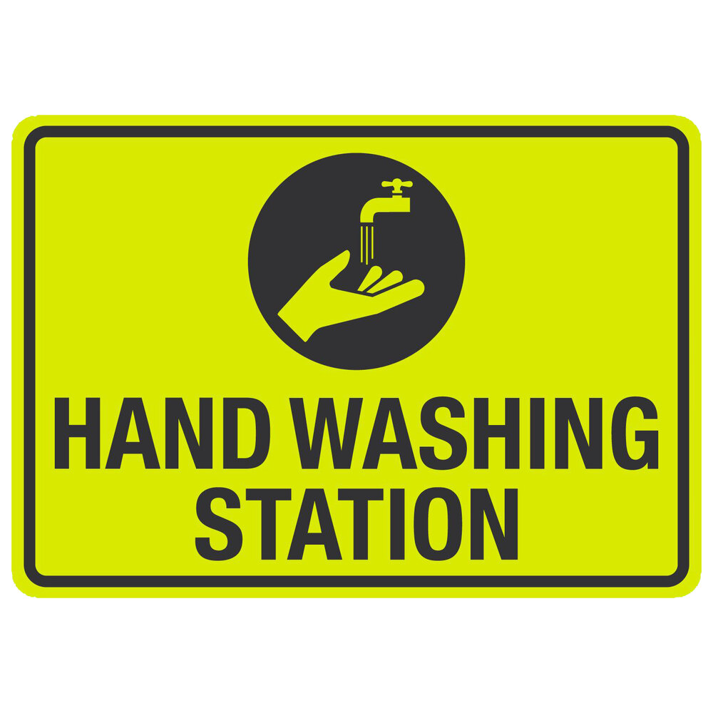 "Hand Washing Station" Engineer-Grade Reflective Black / Yellow Decal with Symbol - 14" x 10"