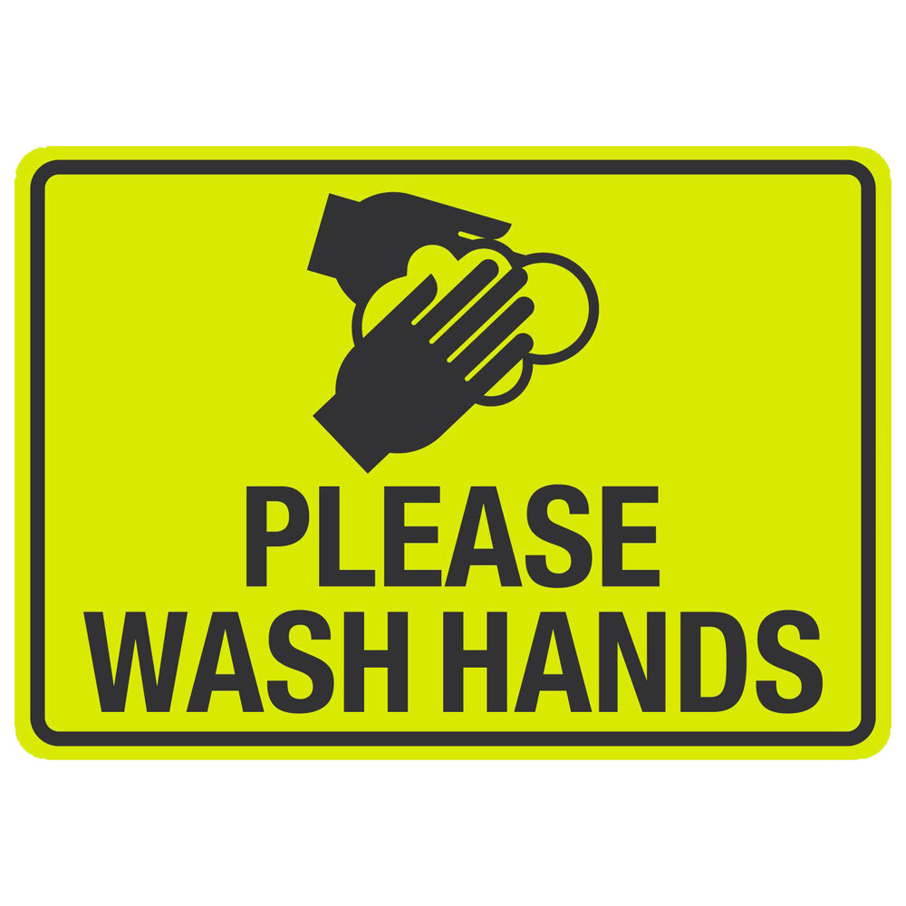 "Please Wash Hands" Engineer-Grade Reflective Black / Yellow Decal with Symbol - 10" x 7"