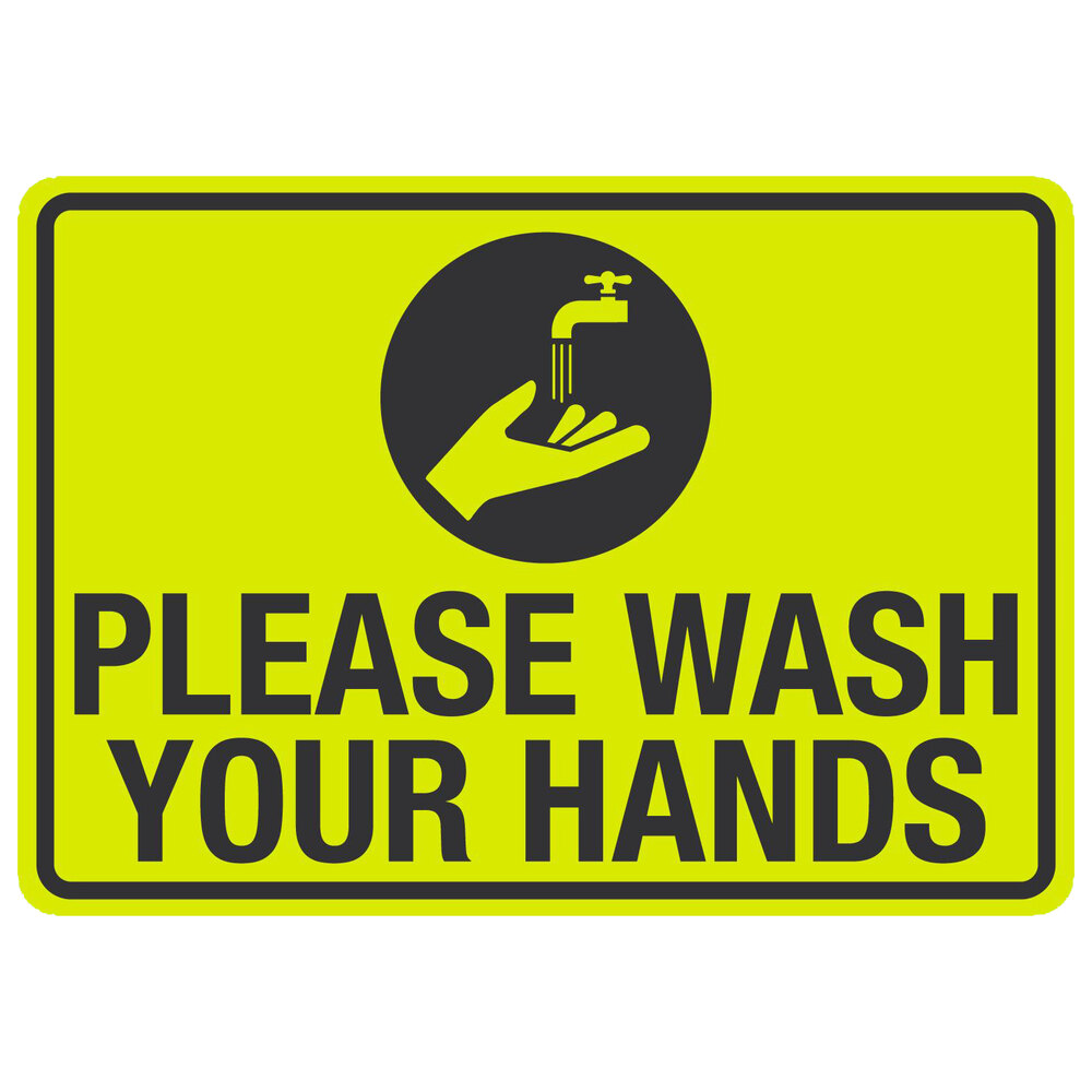 "Please Wash Your Hands" Engineer-Grade Reflective Black / Yellow Decal with Symbol - 10" x 7"