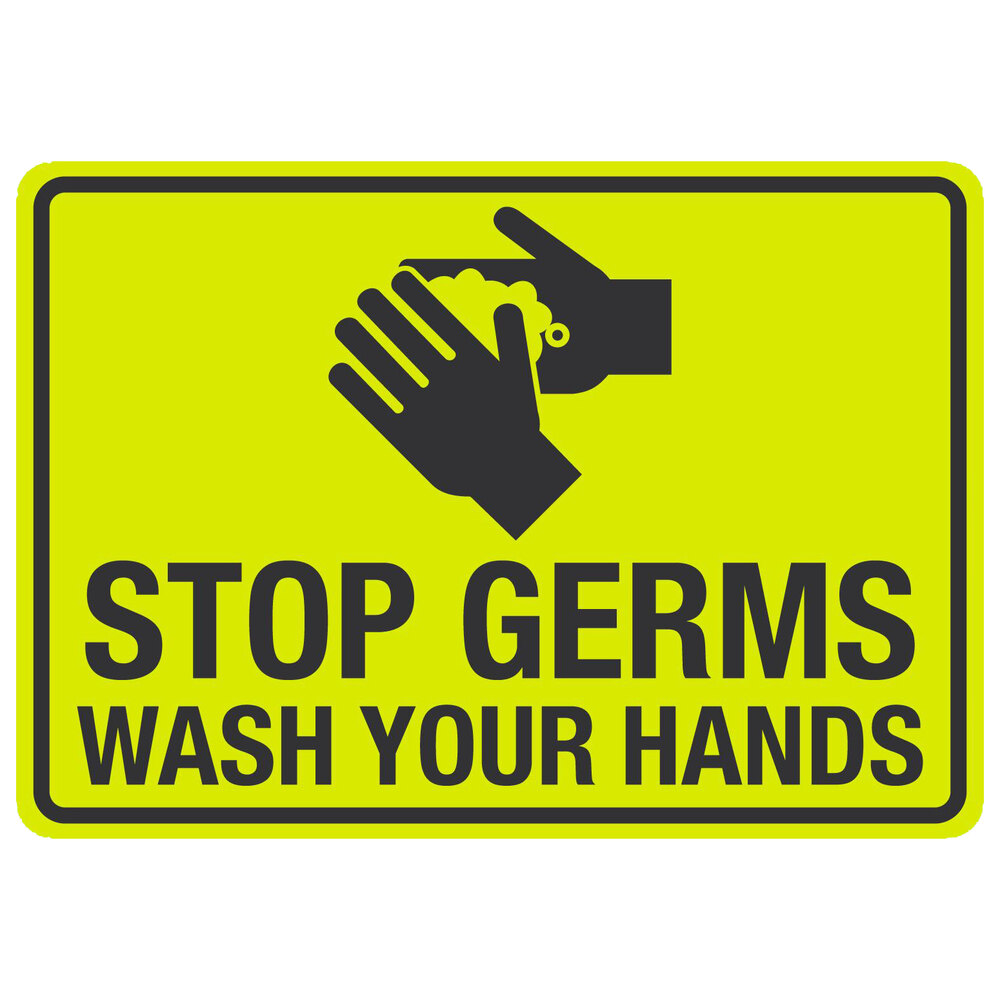 "Stop Germs / Wash Your Hands" Engineer-Grade Reflective Black / Yellow Decal with Symbol - 14" x 10"
