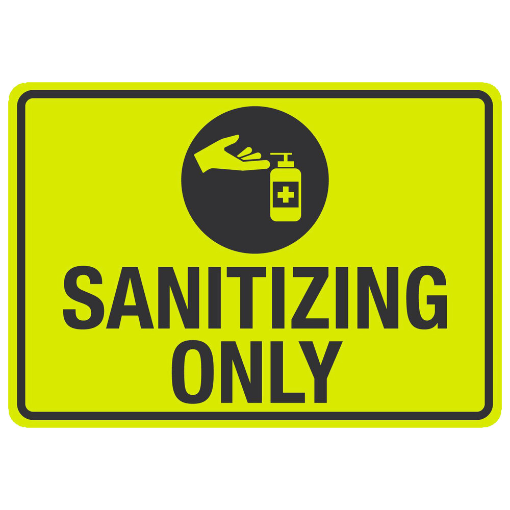 "Sanitizing Only" Engineer-Grade Reflective Black / Yellow Decal with Symbol - 10" x 7"
