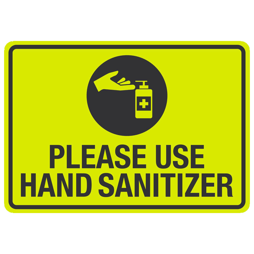 "Please Use Hand Sanitizer" Engineer-Grade Reflective Black / Yellow Decal with Symbol - 14" x 10"