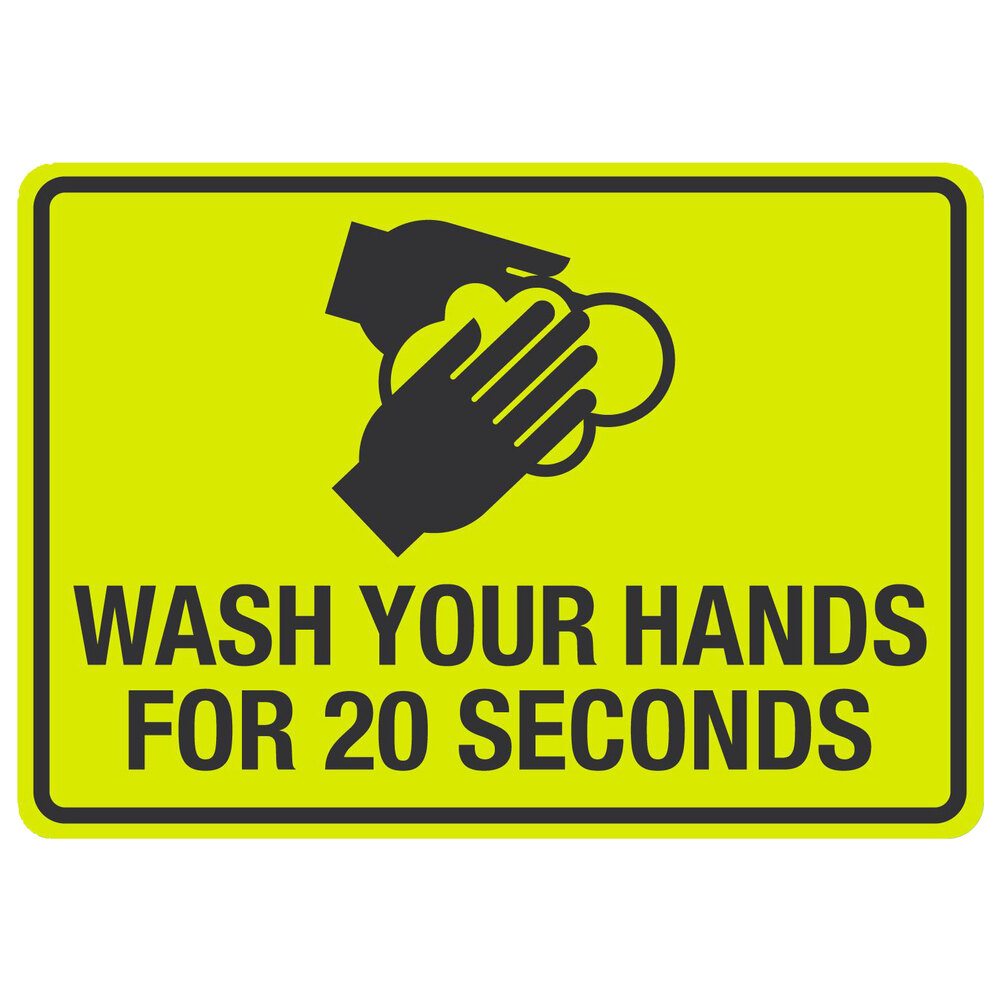"Wash Your Hands For 20 Seconds" Engineer-Grade Reflective Black / Yellow Aluminum Sign with Symbol - 10" x 7"
