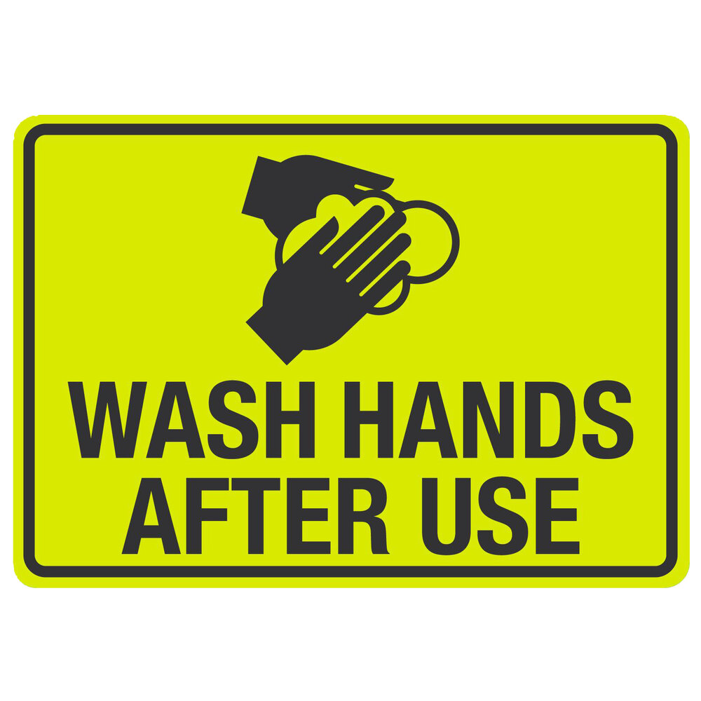 "Wash Hands After Use" Engineer-Grade Reflective Black / Yellow Decal with Symbol - 14" x 10"