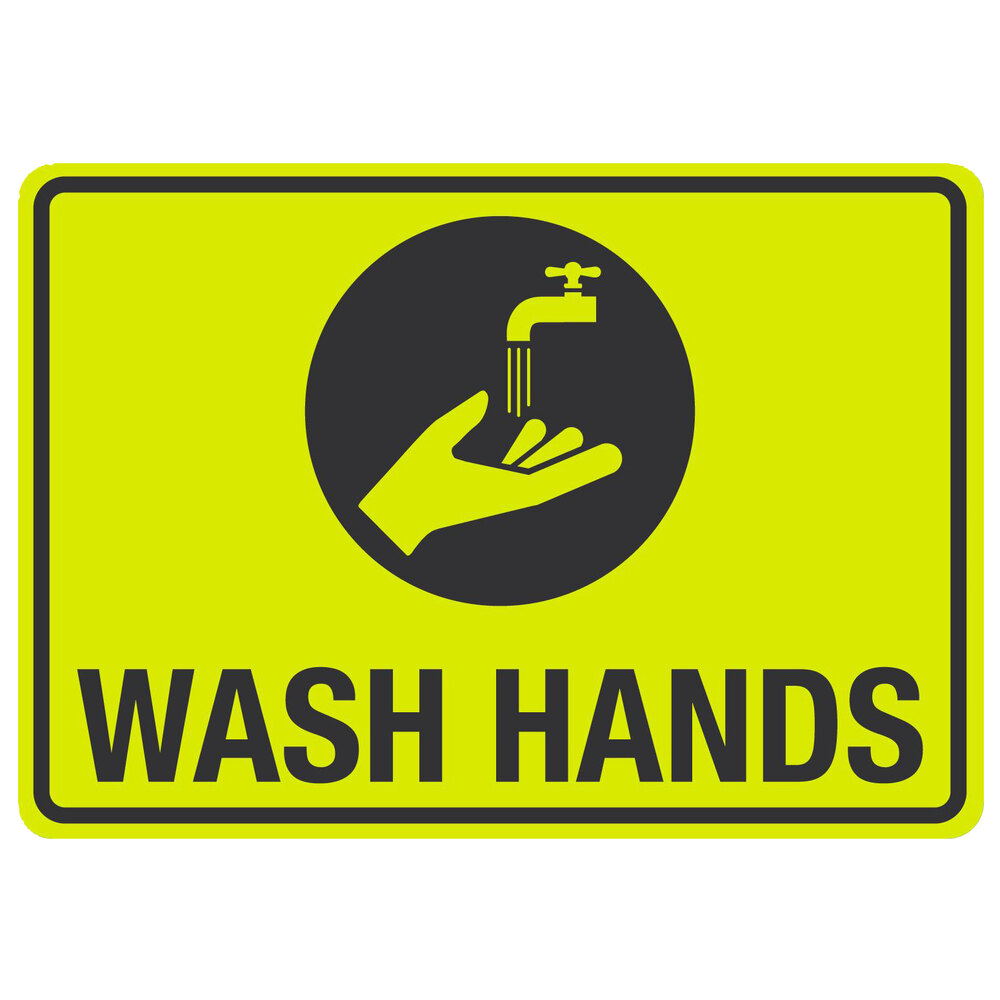 "Wash Hands" Engineer-Grade Reflective Black / Yellow Decal with Symbol - 14" x 10"