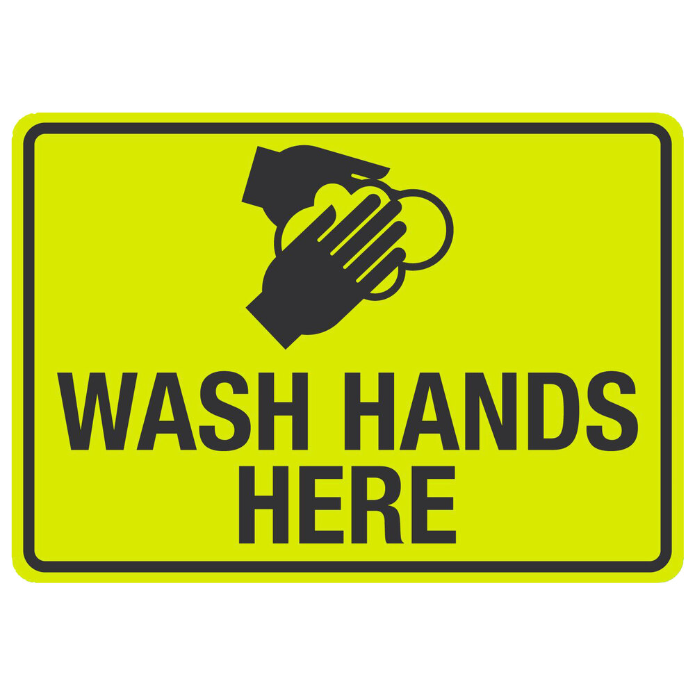"Wash Hands Here" Engineer-Grade Reflective Black / Yellow Decal with Symbol - 10" x 7"