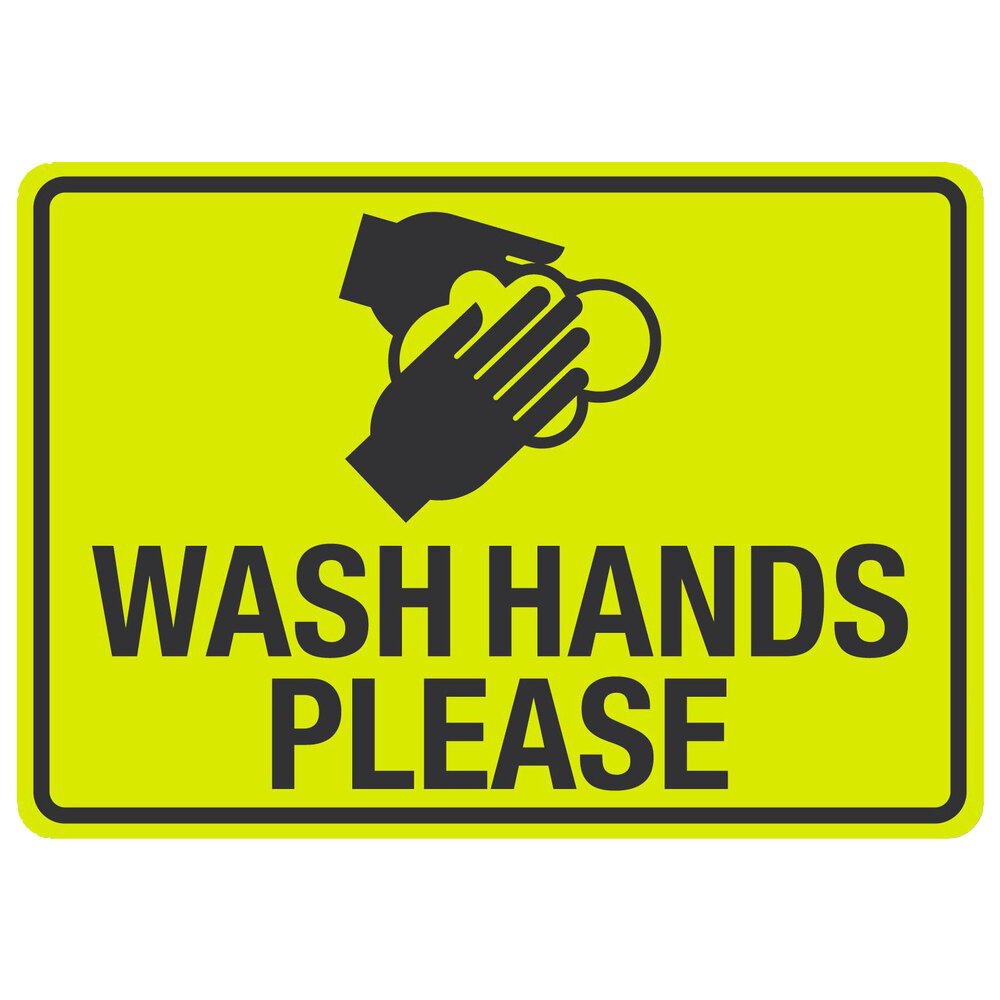 "Wash Hands Please" Engineer-Grade Reflective Black / Yellow Decal with Symbol - 10" x 7"