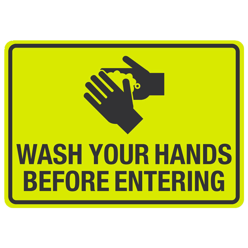 "Wash Your Hands Before Entering" Engineer-Grade Reflective Black / Yellow Aluminum Sign with Symbol - 14" x 10"