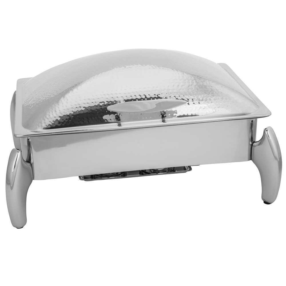 Walco WLL8HL Lunar 8 Qt. Rectangle Stainless Steel Chafer with Stand and Hammered Lid