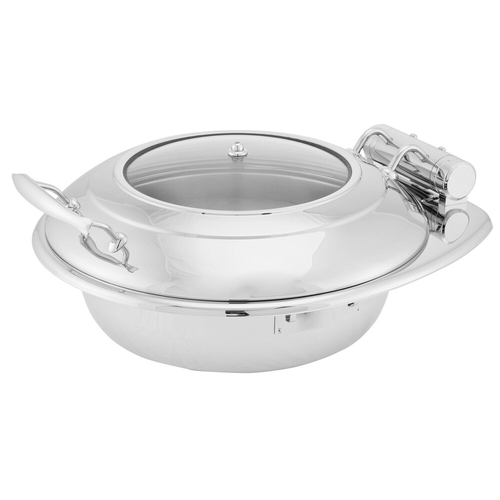 Walco Idol from Steelite International WLWI4UGT 4 Qt. Round Stainless Steel Chafer with Body, Glass Top Lid, Food Pan, and Spoon Holder