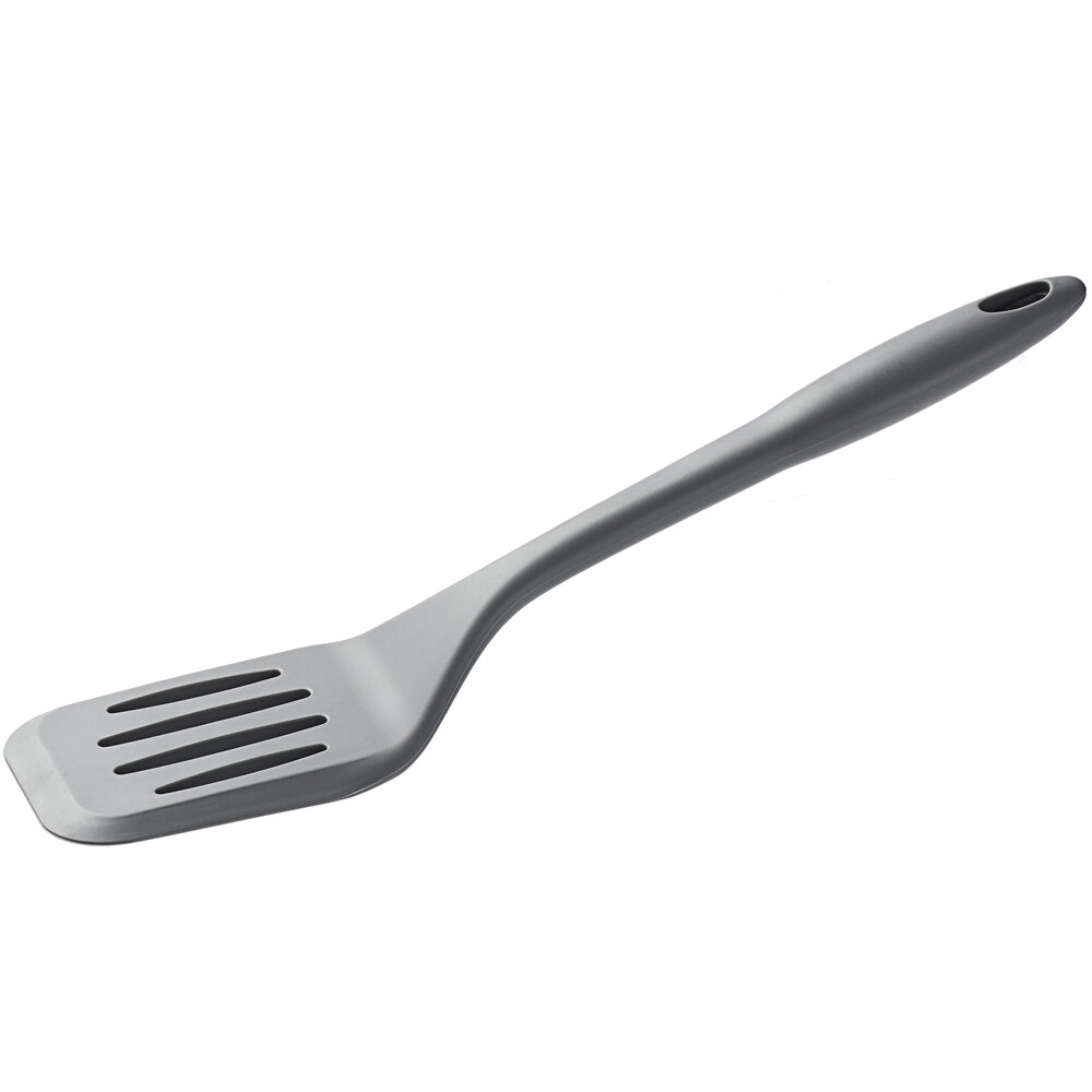 Tablecraft H3905GY 12" High Heat Gray Flexible Silicone Slotted Spatula / Turner