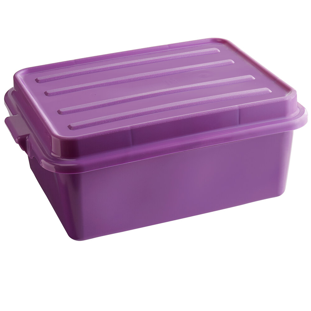 Vollrath 1535-C80 Traex® Color-Mate™ Purple Allergen-Free Food Storage Drain Box Set with Raised Snap-On Lid - 20" x 15" x 9"